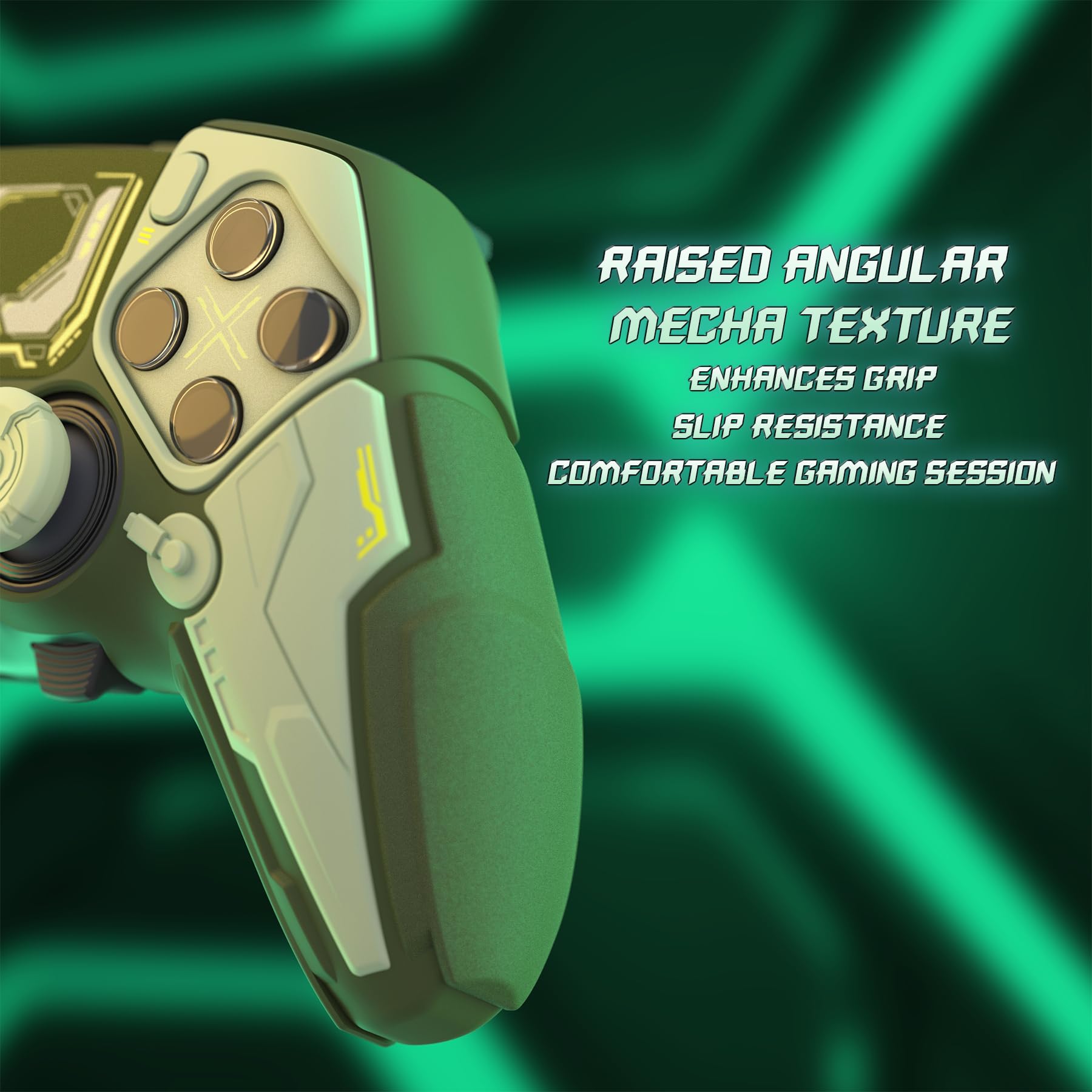 PlayVital Silikonowe Etui do ps5 Edge Kontroler,Osłona Ochronna Do ps5 Edge z Nakładkami na Joysticki i Naklejkami,Antywstrząsowy Pokrowiec – Zielony Wojskowy & Szałwiowy