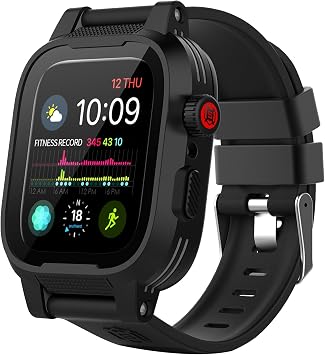 ShellBox Case Apple Watch 44mm Screen Protector Waterproof Case[IP68],Impact Resistant/Rugged 1Row Perforated Soft Band for iWatch Series 6/5/4/SE 44mm Black...