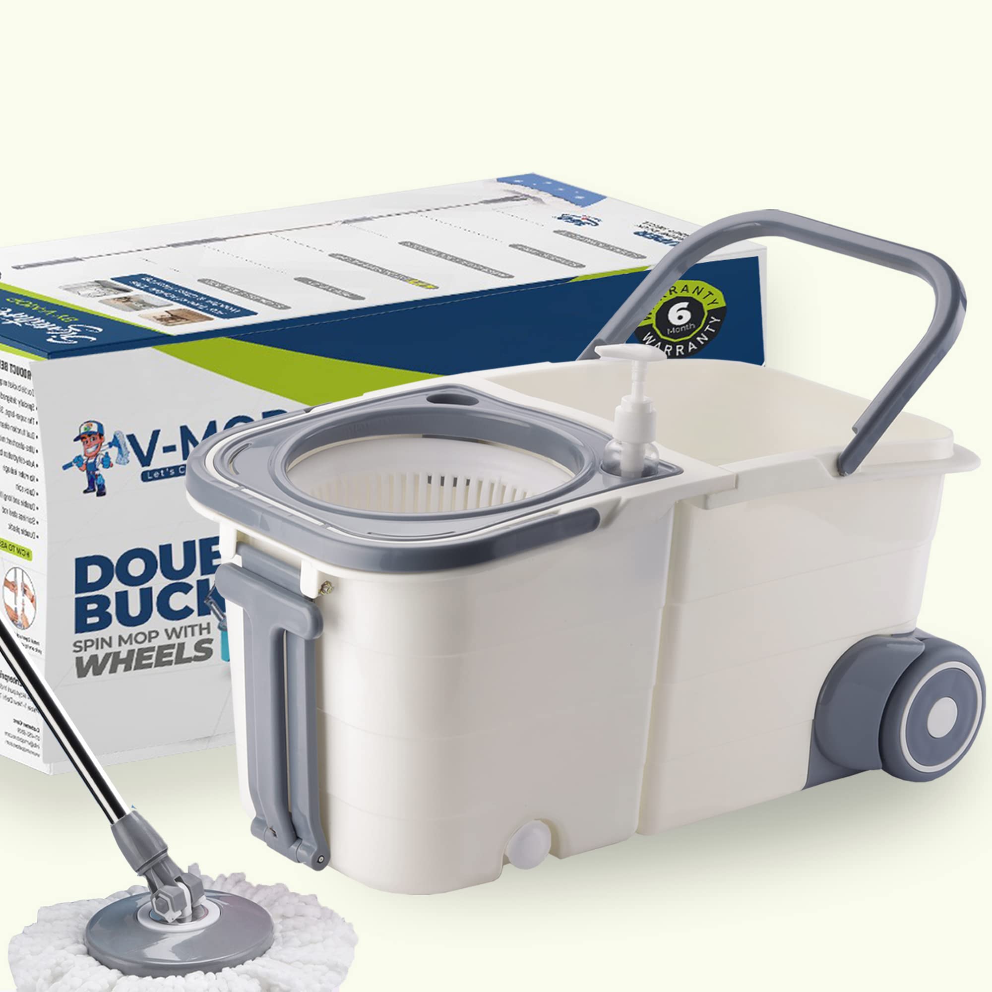 Buy VMOP Premium Double Twin Bucket Wheel Spin Mop Set Wet and Dry for