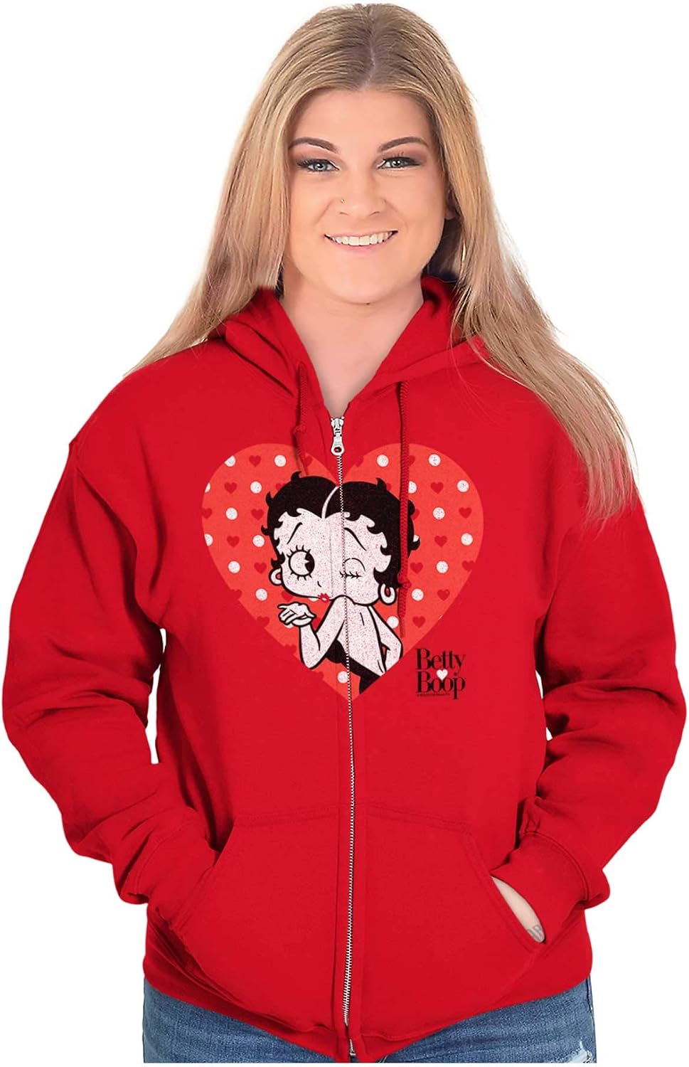 Brisco Brands Betty Boop Blowing Kisses Adorable Zip Hoodie Sweatshirt Women
