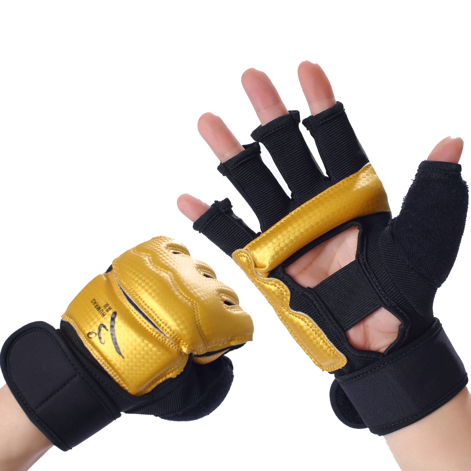 LiMMAX Kickboxing Sparring Gloves TKD Gloves for Men Women Half Finger Boxing Gloves Combat Gloves Boxing Gloves for Punch Bag Training Gloves for Men Women Golden L