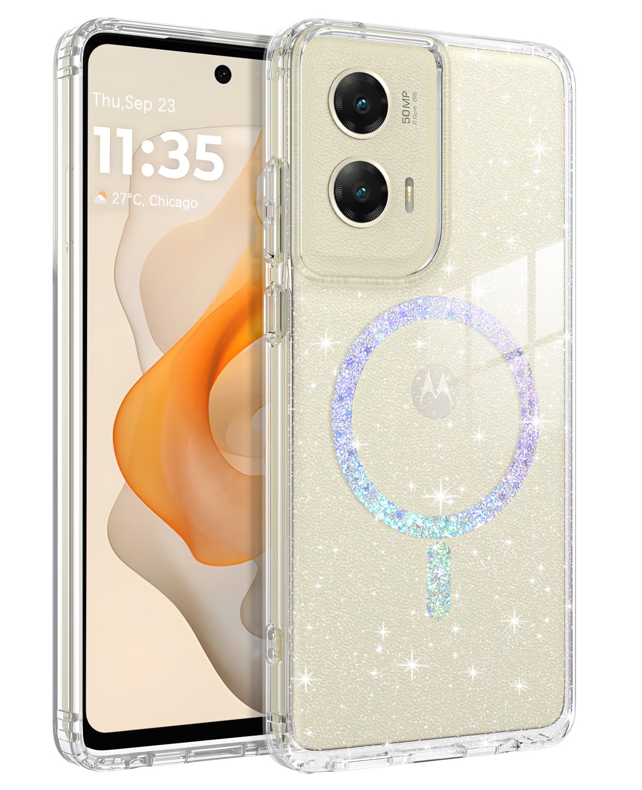 GUAGUA for Motorola Moto G Stylus 5G 2024 Case Magnetic Cases Clear Glitter Bling Slim Transparent Back Anti-Scratch Protective Shockproof Phone Case