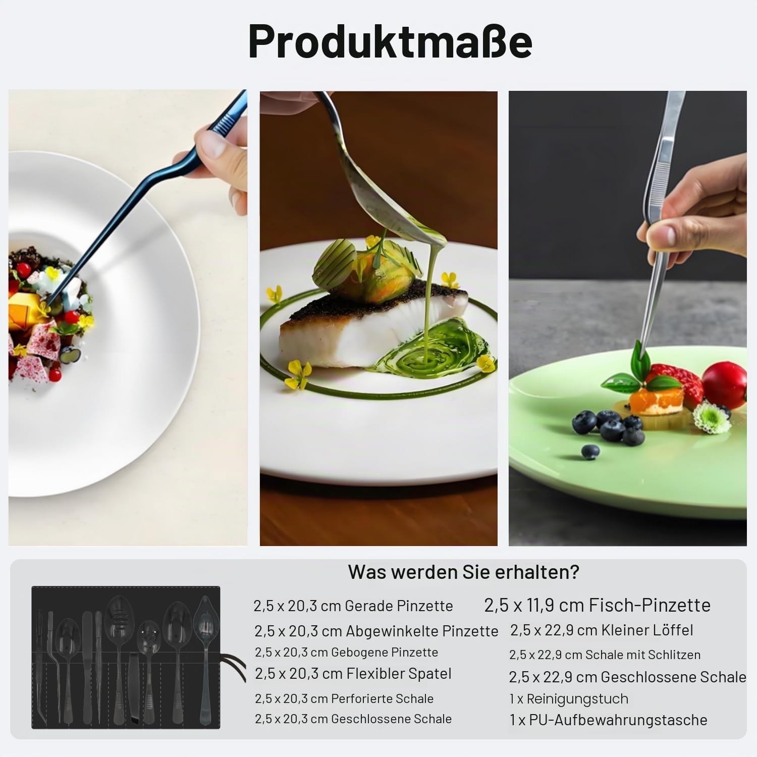 Professionelle Kochutensilien | Anrichtungswerkzeuge Kochset | Einzelteil-Kochwerkzeugset | Hochwertiges Kochwerkzeugset aus Edelstahl | Küchenpinzetten & Pfannenwender und Schaumlöffel (10)