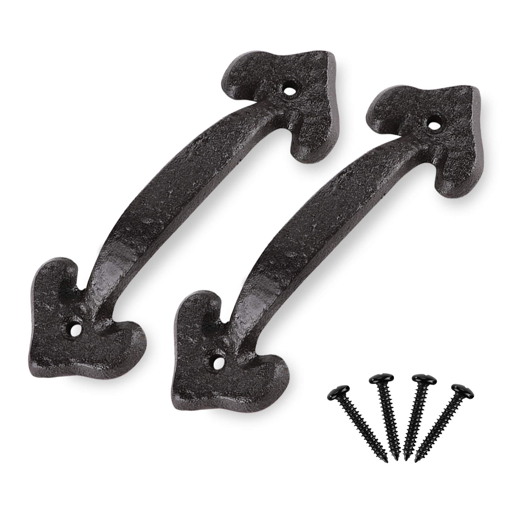 2 Pack 7" Heart Cast Iron Barn Door Handle, Black Gate Pull