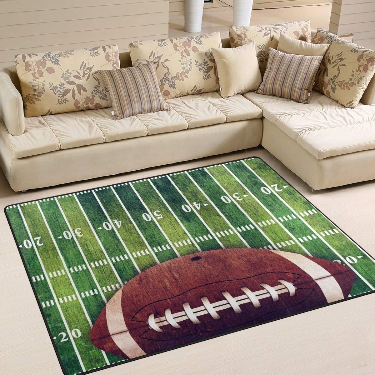 Naanle Sport Area Rug 4'x6', American Football Field and Ball Polyester Area Rug Mat for Living Dining Dorm Room Bedroom Home Decorative