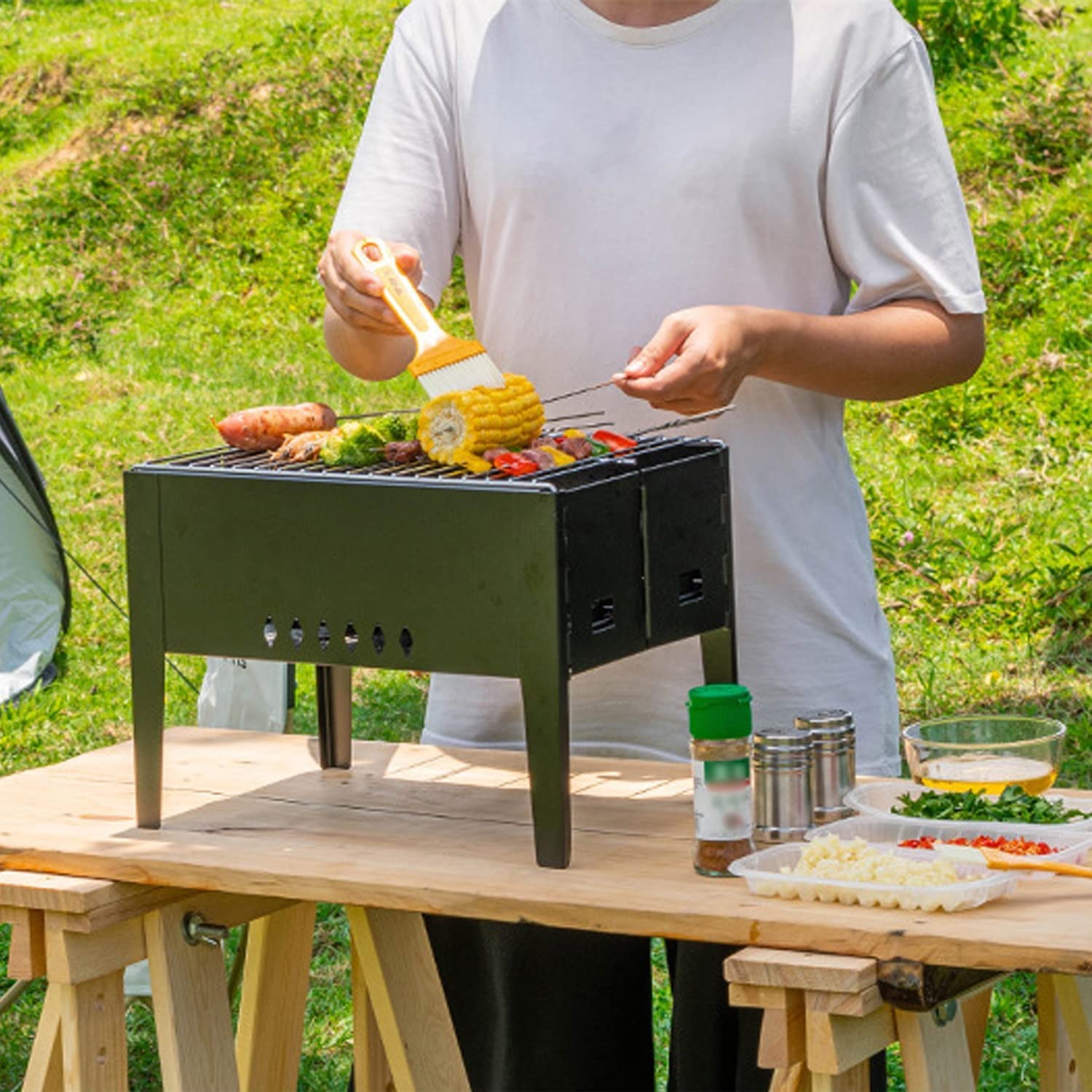 Grill Ogrodowy Przenośny Na Węgiel Drzewny, Stal Nierdzewna, Mały Stół Do Biwakowania, Piknikowania, Patio, Gotowania W Ogrodzie