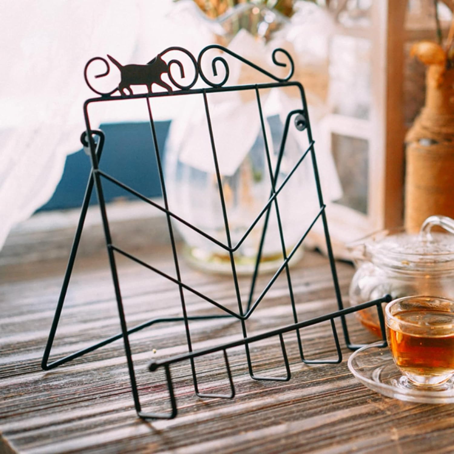 マガジンラック メタルニュース紙マガジンラックフレームメニューホルダーメタル猫装飾ケーキブックホルダー20x25x4cm 新聞 雑誌