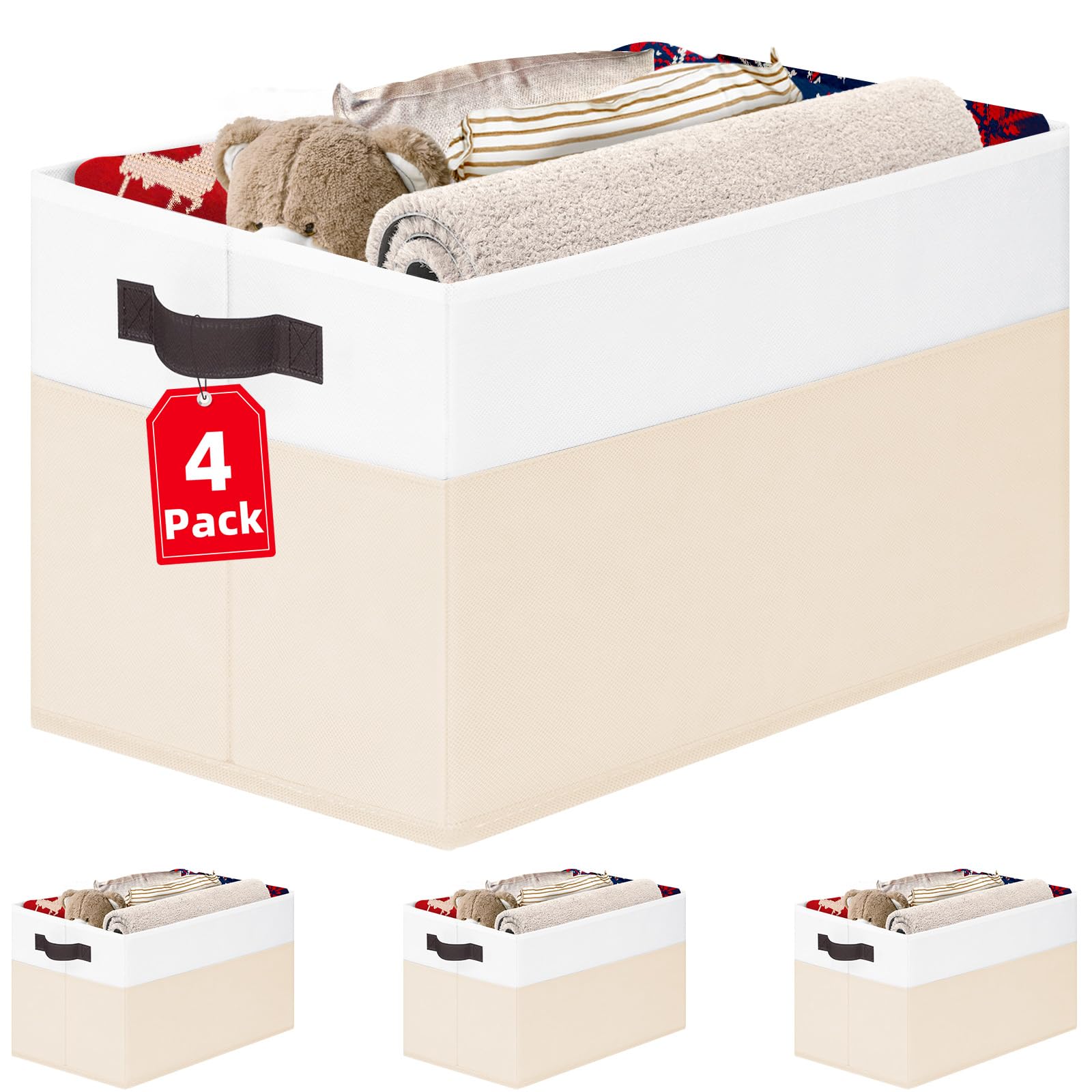 Criusia 4 Pack Baby Clothes Organizer Bins, Fabric Collapsible Storage Baskets with Handles, Odorless Storage Bins for Toy Clothes Nursery Kids Room Playroom Classroom (14L*10W*9.5H)