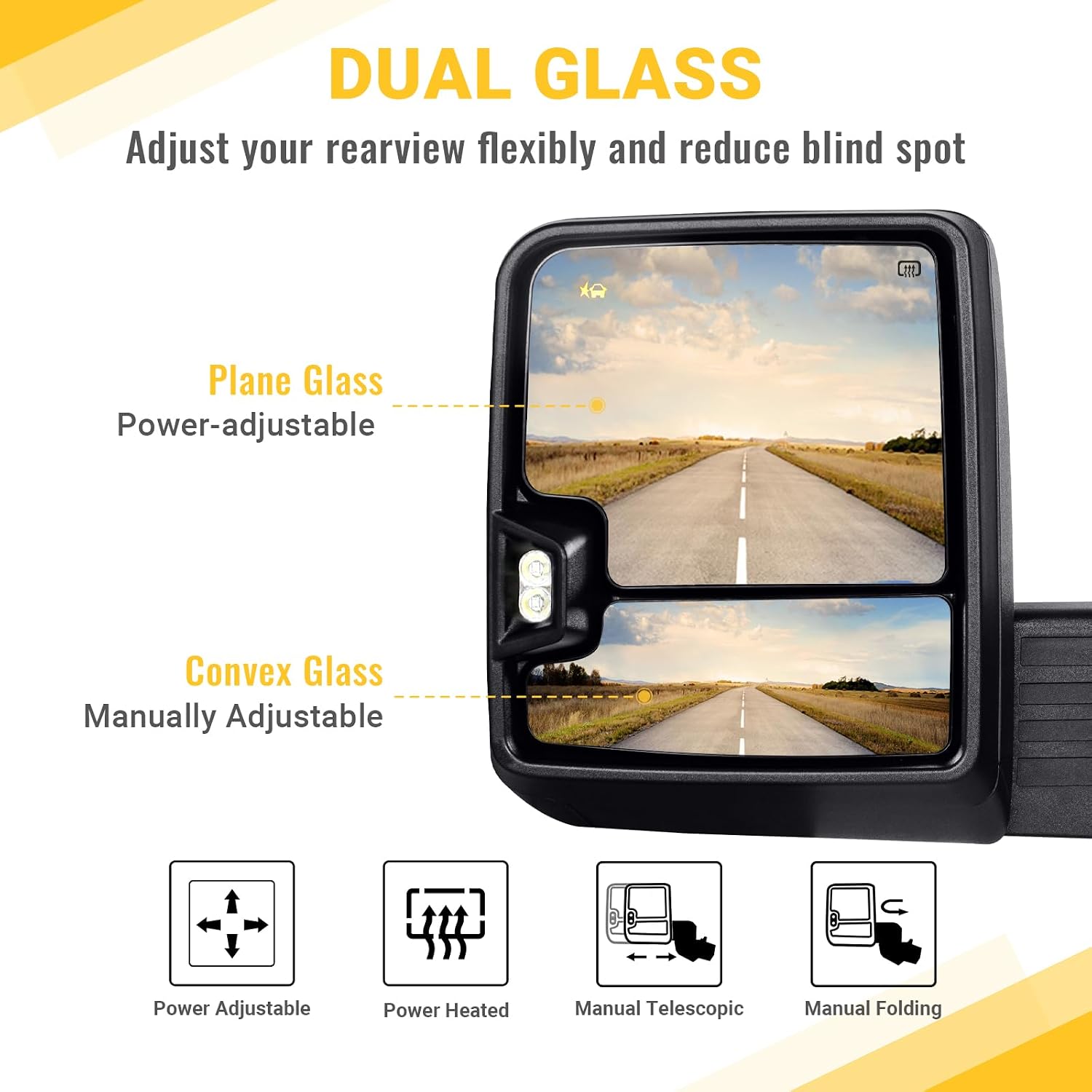 Towing Mirror Pair Set for 2020-2025 Chevy Silverado/GMC Sierra 2500HD 3500HD Driver Side and passenger Side Replacement Mirrors, Manual Folding & Telescoping, No Camera, Black