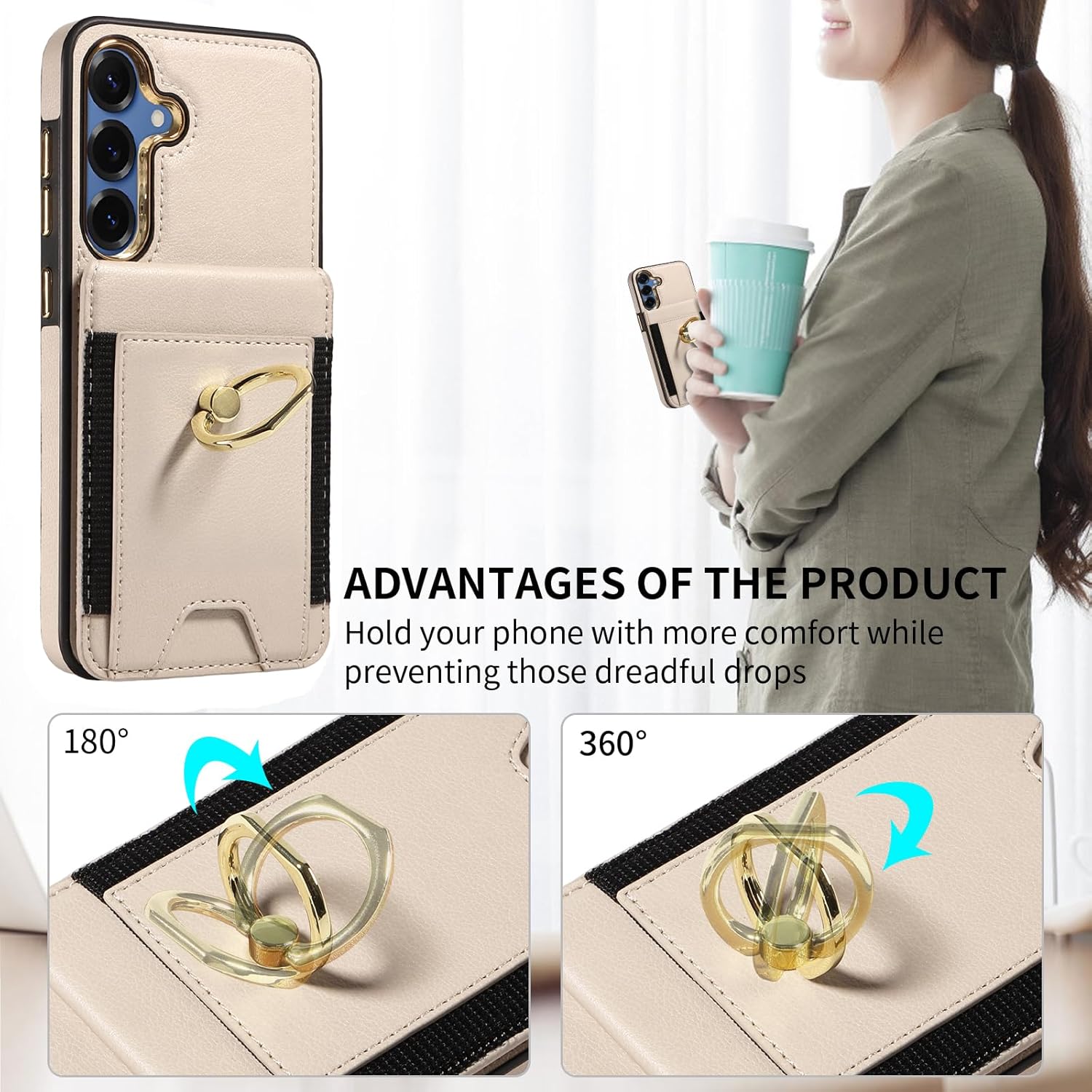 Asuwish Phone Case for Samsung Galaxy S24/S25 5G Wallet Cell Cover with Screen Protector Slim PU Leather Card Holder Slot RFID Blocking Ring Stand S 24 24S 25 25S G5 SM-S931U Women Men White - Image 3