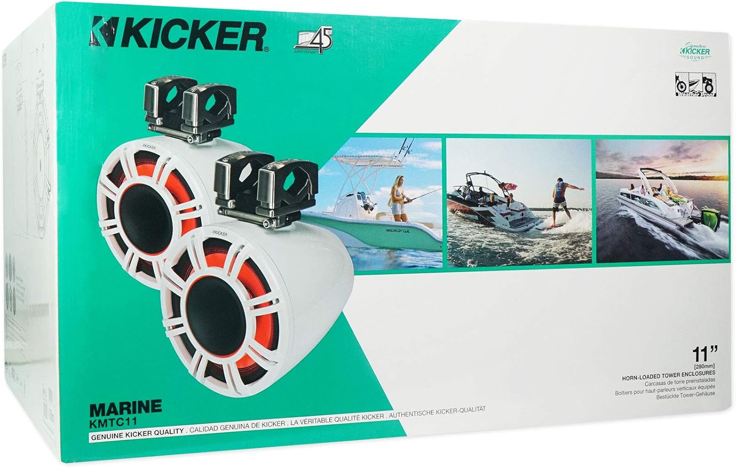 Kicker KMTC11 HLCD 11" Wakeboard Tower Speakers+6 8" LED Speakers+8-Channel Amp