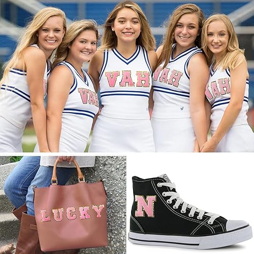 Miniatura 7 de Zogify Parches de letras para planchar con purpurina dorada y felpilla rosa, 3 piezas de parches de iniciales universitarias, parche con adhesivo