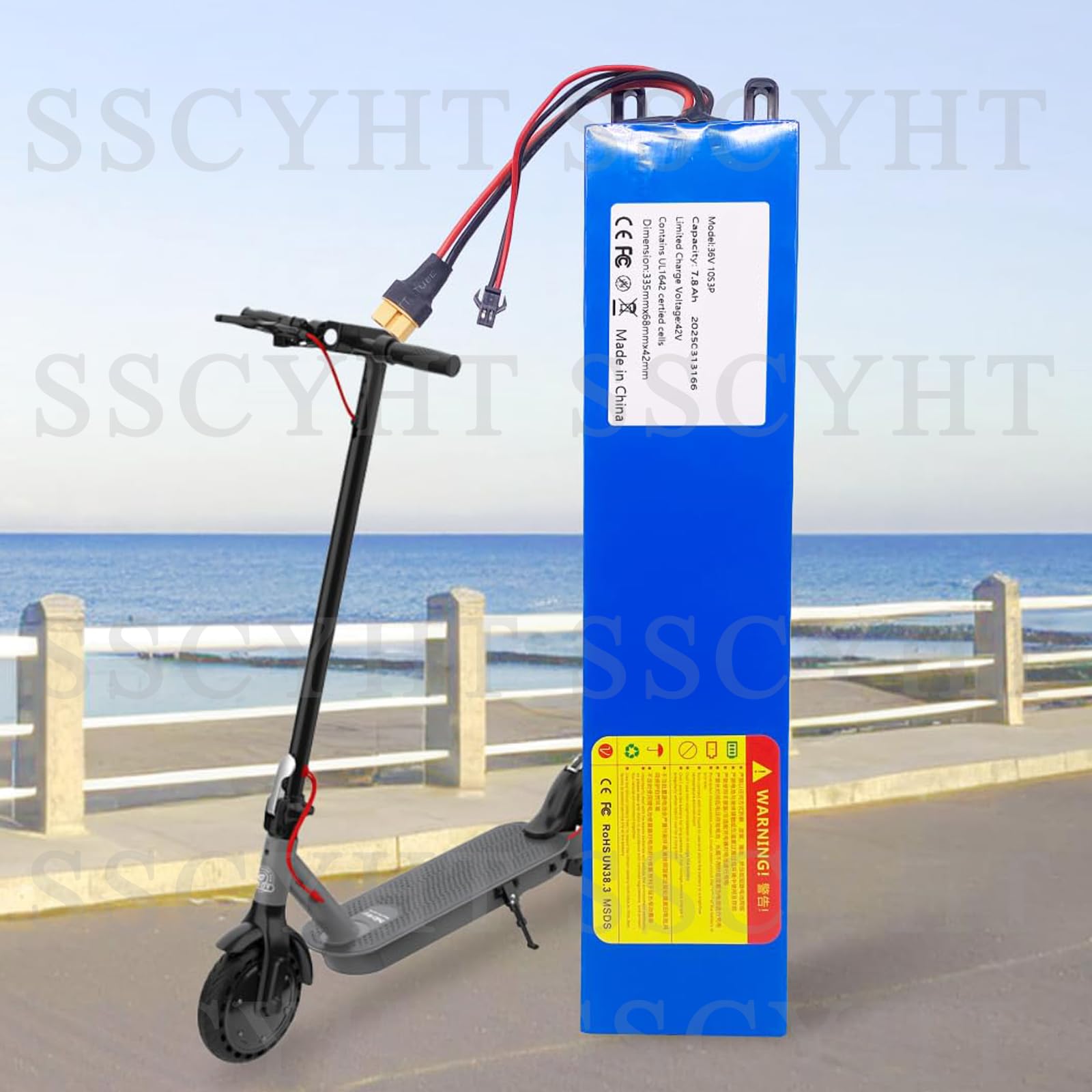 Batteria Litio Interna 36V 7,8Ah 7800mAh per Monopattino Elettrico | Batteria sostitutiva per monopattino pieghevole, kit di riserva, connettore SM+XT60, rivestimento in PVC blu