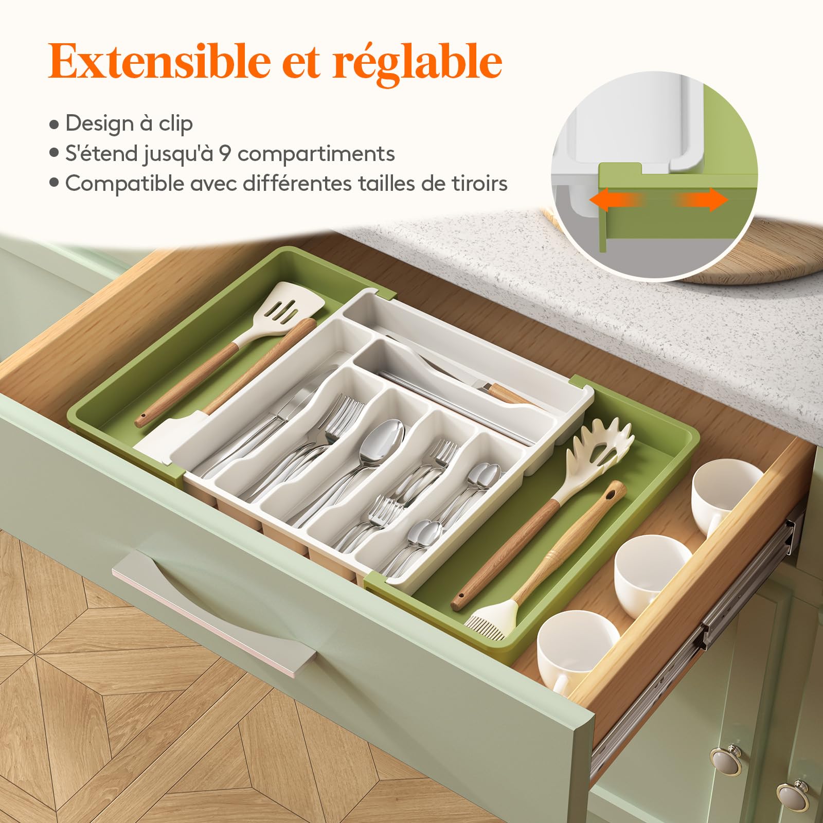Organiseur Couverts Range-couverts Extensible Lifewit - Organisateur De Tiroir Ajustable Pour Couverts Et Ustensiles De Cuisine Organisateur Tiroir