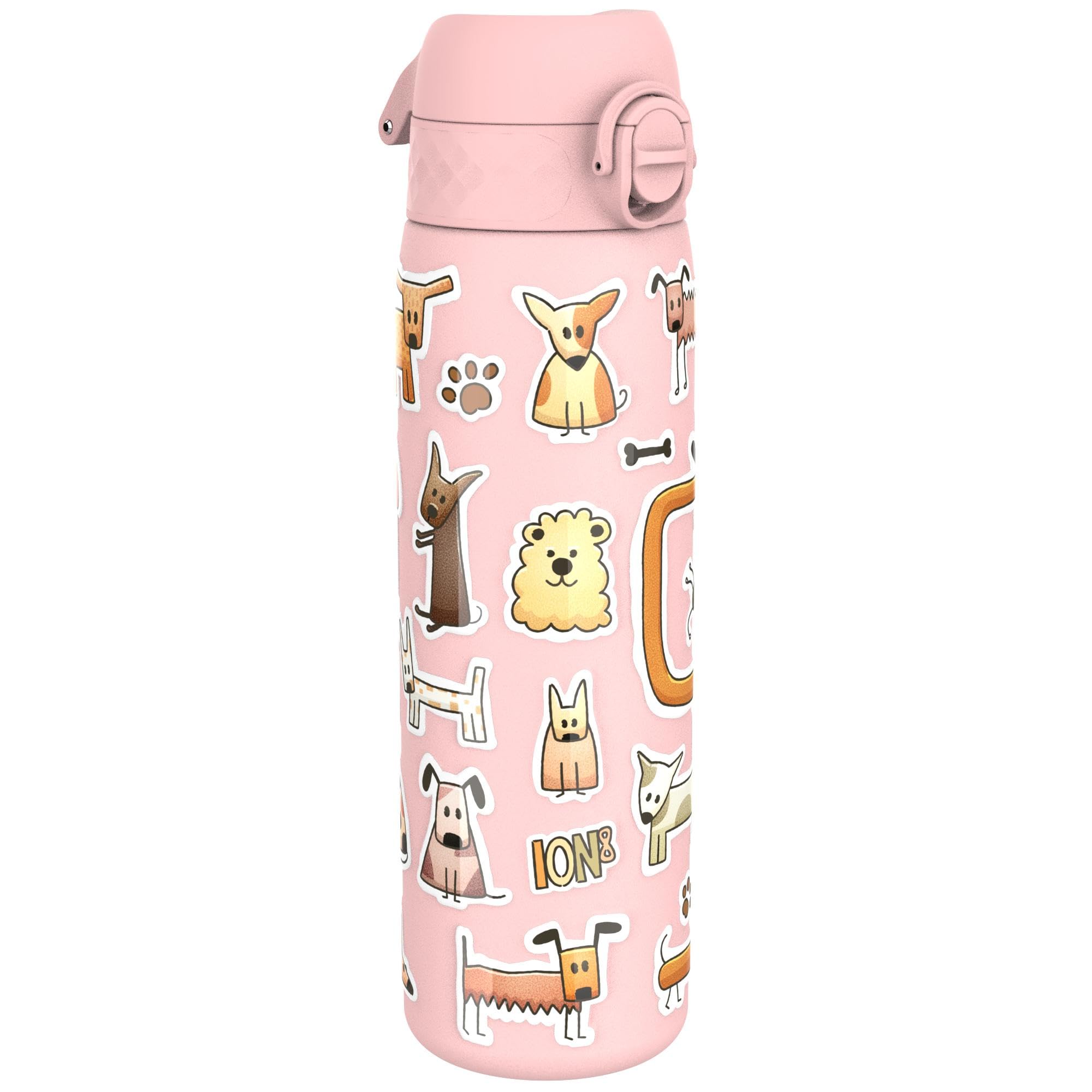 ION8 Vacuum Insulated Steel Water Bottle, 500 ml/17 oz, Leak Proof, Easy to Open, Secure Lock, Dishwasher Safe, Fits Cup Holders, Carry Handle, Scratch Resistant, Metal Water Bottle, Dogs