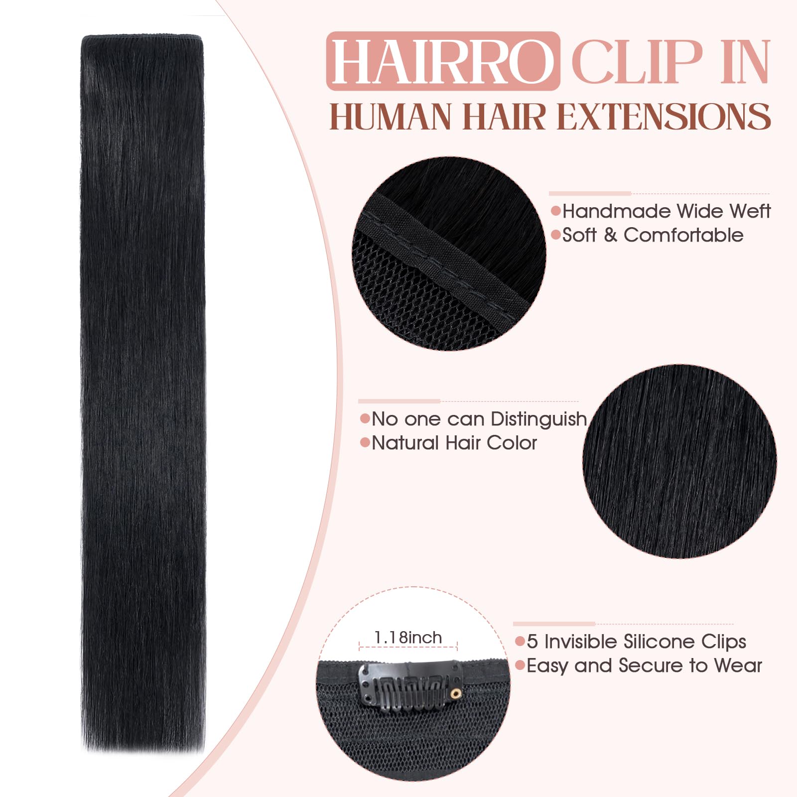 Amazon.com : Hairro 20 Inch Clip in Human Hair Extensions  display picture 1