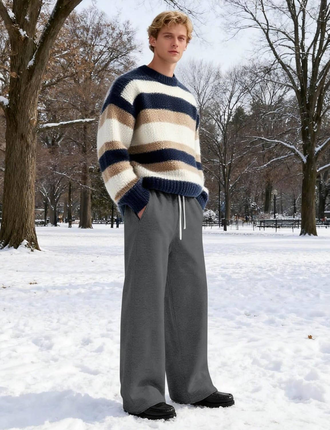 HeSaYep Men's Fleece Lined Sweatpants Baggy Wide Leg Lounge Sweat Pants with Pockets - Image 5