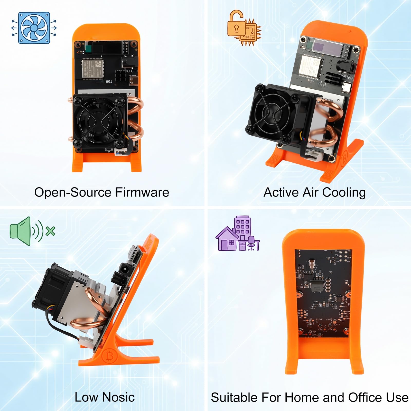 Bitcoins Miner Lucky Miner Bitaxes Gamma 601 SHA256 1.5TH/S 25W Low Power Home Solo ASIC Crypto Miner, Orange - 4