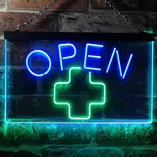 Miniatura 2 de Open Medical Cross Shop - Letrero de neón LED de doble color, verde y azul, 16 x 12 pulgadas, st6s43-i3209-gb