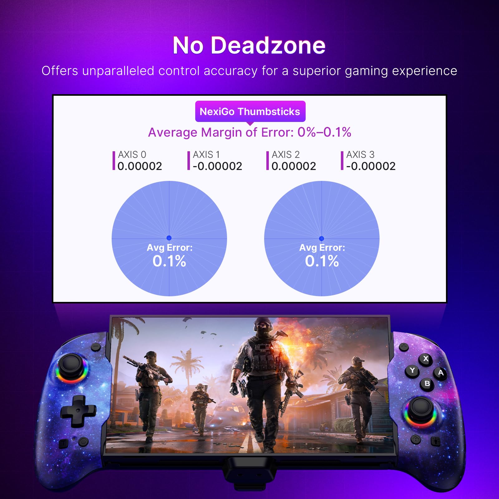 NexiGo Hall-Effekt-Gripcon mit Tragetasche für Switch 2, 4K-HDMI-Ausgang für TV-Modus, Handheld-Controller mit Hall-Sensing-Joysticks und Triggern, RGB-Lichter, Mapping, 6-Achsen-Gyro, Turbo, Cosmic