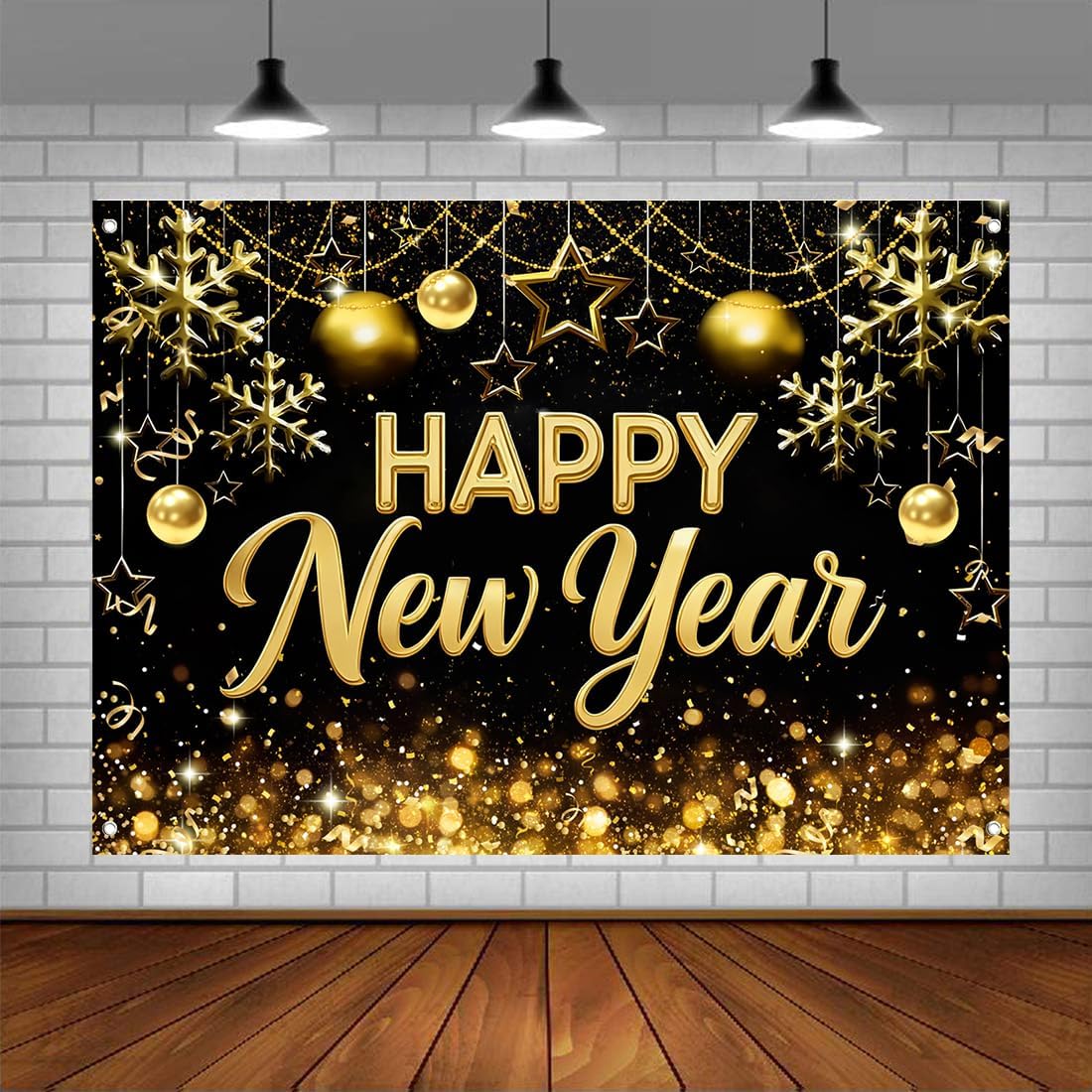Condition photo showing New/Like New for lycgs 70.8''x47.2'' fabric gold 2026 happy new year backdrop new years eve photography backdrop 2026 decor banner x-477 6x4ft