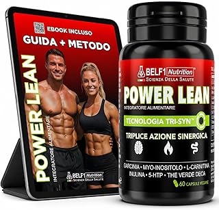 BELF1 Power Lean Brucia Grassi Integratore con Garcinia, Myo-inositolo, L-Carnitina, Inulina, Griffonia (5-HTP), Tè Verde Deca E Cromo, Formula TRI-SYN Sinergica Senza Caffeina, 60 Cps Con Ebook