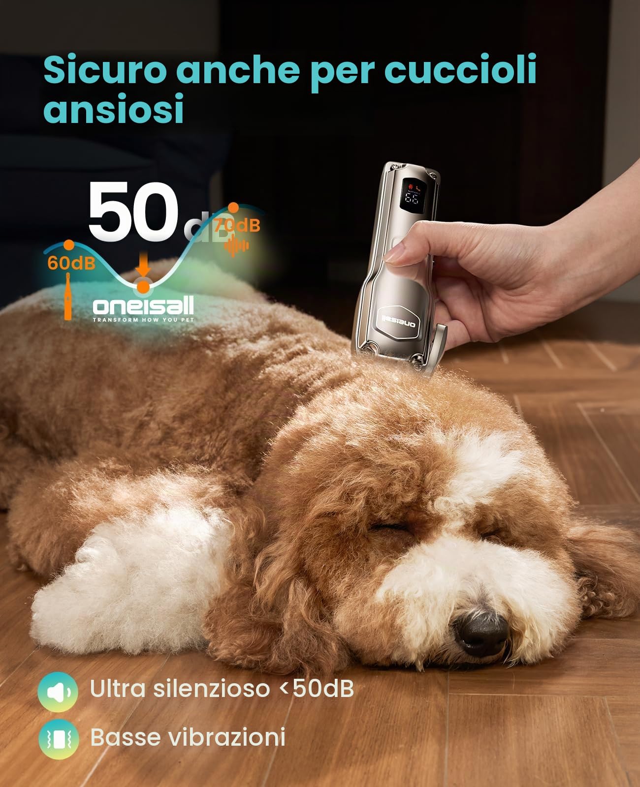 oneisall Tosatrice per cani per toelettatura di peli spessi, kit per la toelettatura dei cani a basso rumore con lama in acciaio inossidabile, rasoio impermeabile per cani spessi/opachi/annodati/fini