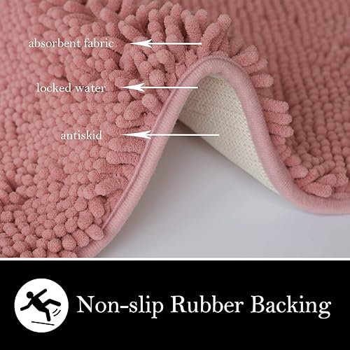 Miniatura 8 de Juego de 3 tapetes de baño de felpilla, superabsorbentes, parte trasera antideslizante de PVC fuerte, tapetes de baño para baño, felpa peluda,