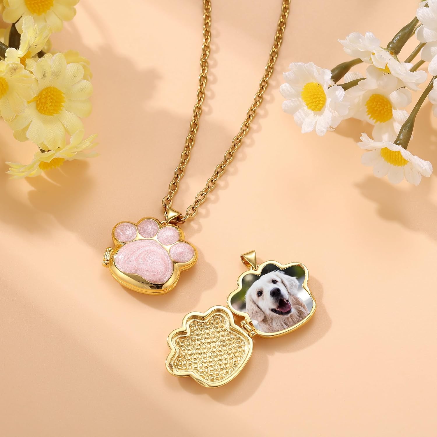 Personalized Photo Locket Paw Print Necklace for Women Brass Vintage Memorial Pendant Jewelry Inside Engraved Picture Exclusive Thoughtful Gift for Mother Wife Friends