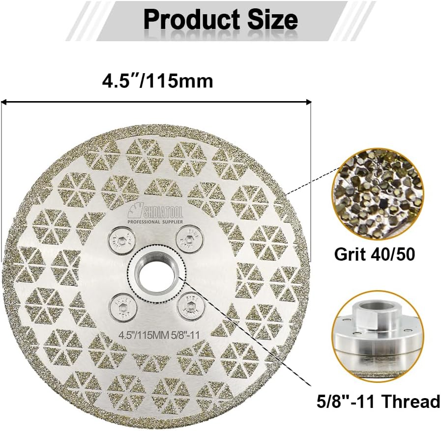 SHDIATOOL Diamond Cutting Grinding Disc 4-1/2-Inch Saw Blades Single Side Coated Electroplated Grinding Wheel for Granite Marble 115mm(Pack of 2)