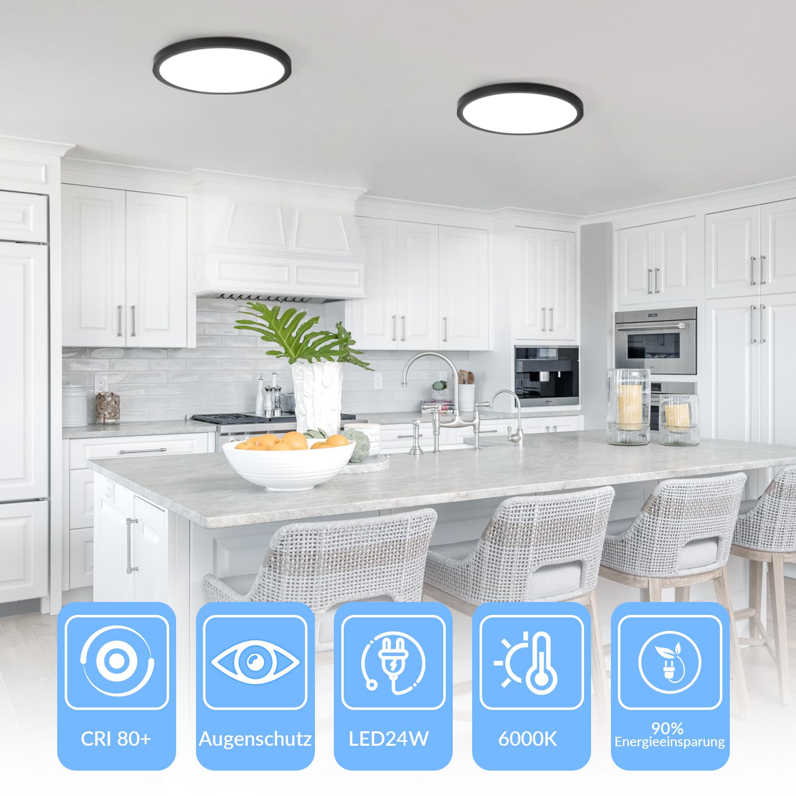 Cliheet LED Deckenleuchte Flach 18cm - 15W, 4000K, IP44 Für Bad & Küche