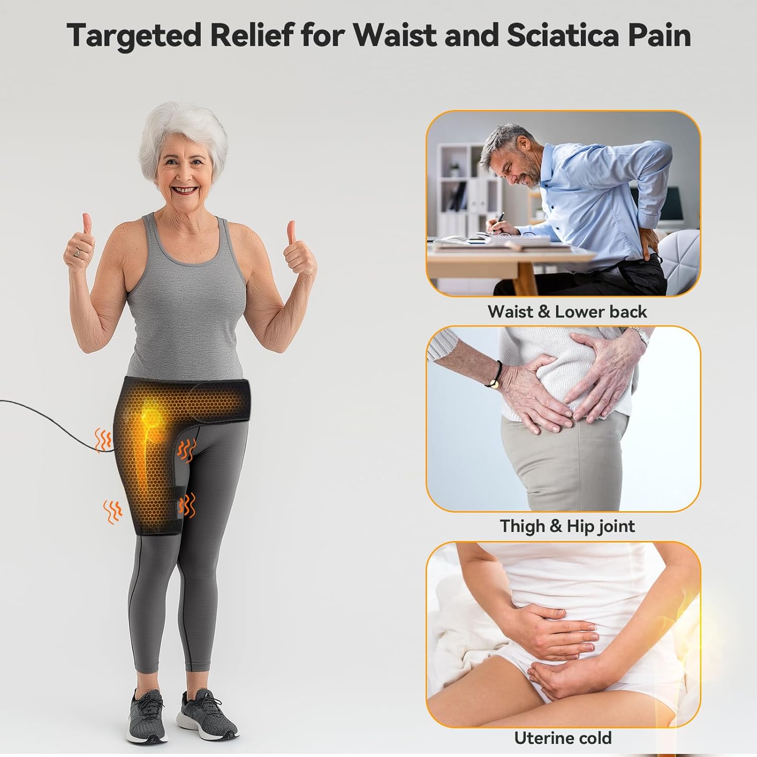 Yabuu Heated Massage Waist Hip Support Brace Heating Pad for Sciatica Pain Relief Hot Physical Therapy Waist/Lower Back/Thigh/Buttock Gift for Men Women