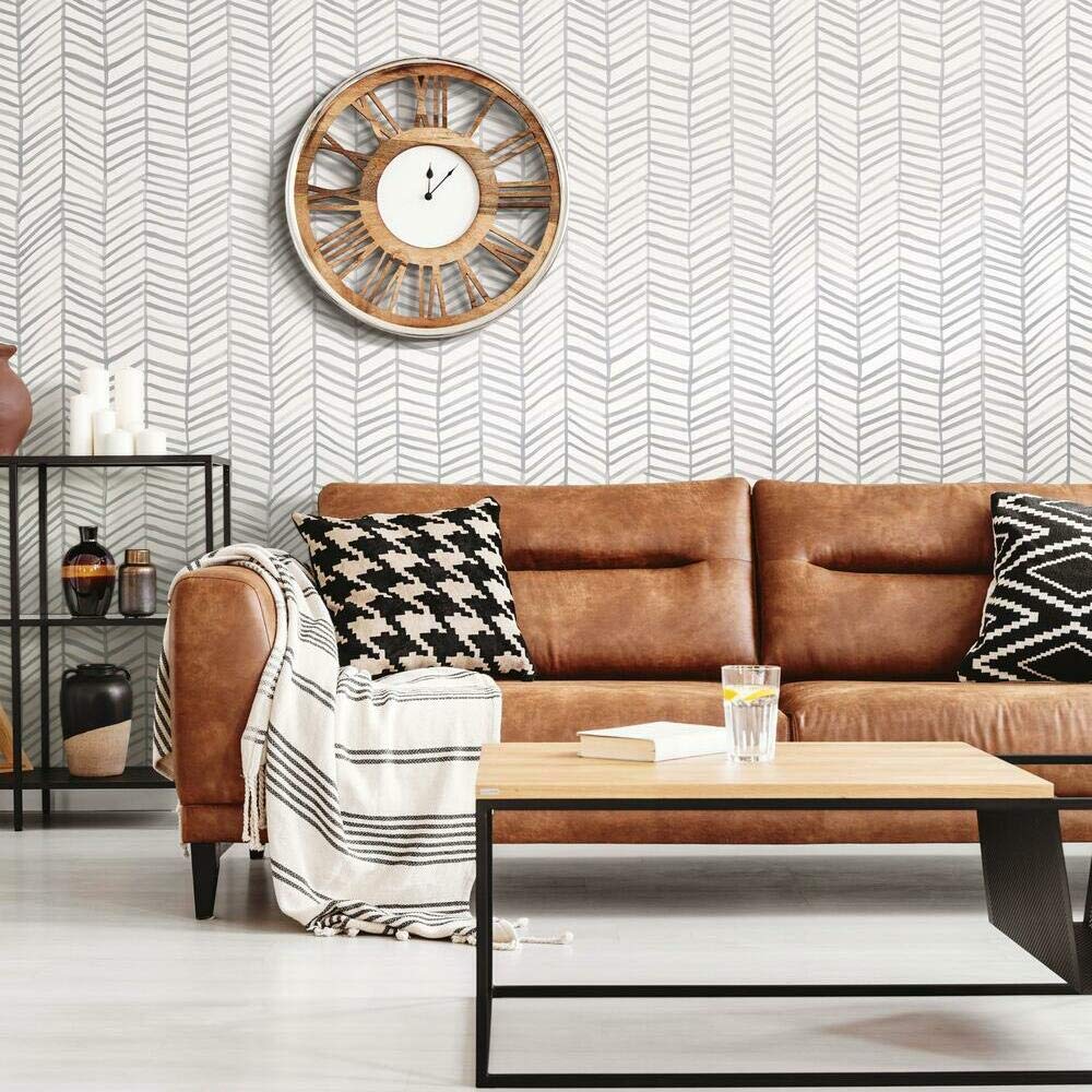RoomMates RMK11631WP Cat Coquillette Herringbone Grey and White Peel and Stick Wallpaper, 52.1 x 502.9 cm - Image 3