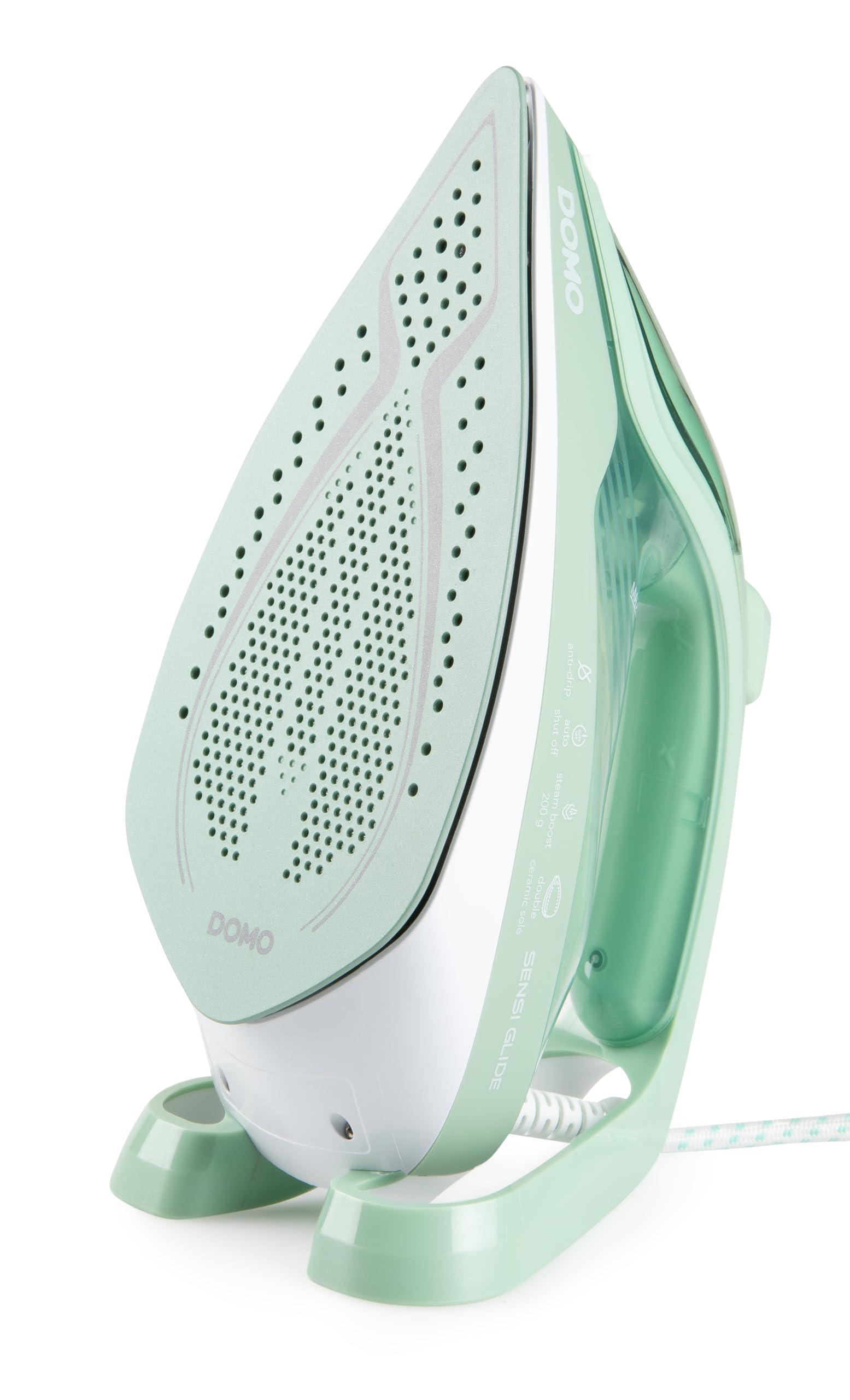 DOMO DO7059S SensiGlide Fer à Repasser Vapeur - Double semelle en céramique – Débit vapeur 50g/min – Fonction pressing - 400ml - 2830 W - Bleu/vert
