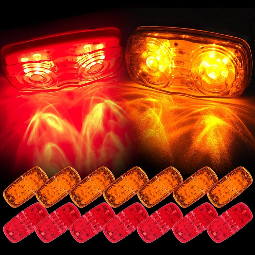 7 x 12 Led AmberLight Trailer Marker Light 12Led Red Light Rectangle 12 Led For Freightliner 1997 1999-2011 2013-2017,For International Harvester 2006 2008-2012 2014 2016,For Kenworth 1990
