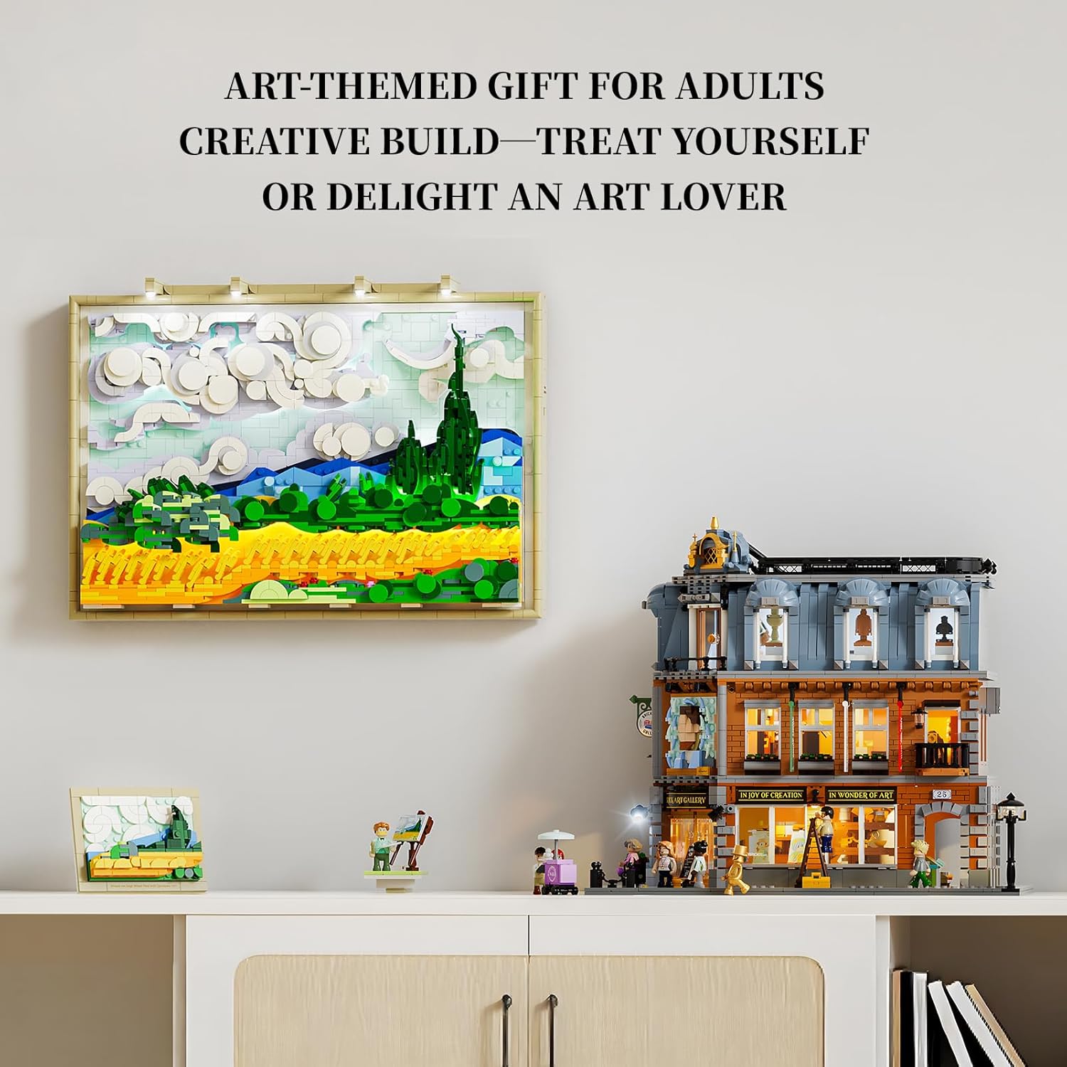 Wheat Field with Cypresses Building Blocks Set with Lights - 3D Wall Art Home & Office Decor - Gift for Adults & Visual Art Lovers