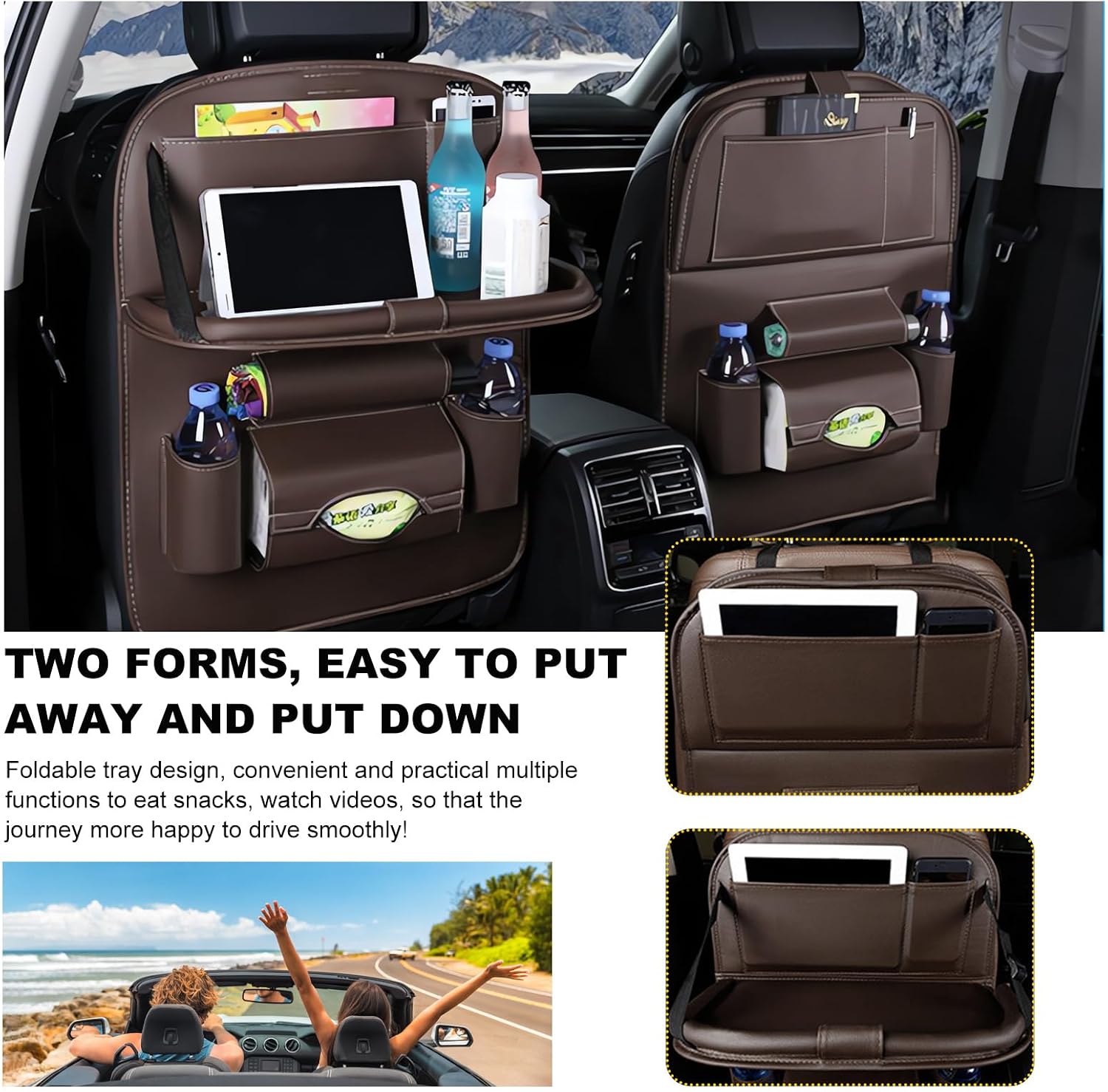 povtii 2 PCS Car Seat Back Pocket, Waterproof Leather Auto Back seat Organizer for Kids, Upgraded Car Organizer with Tablet Holder Pockets, Universal Interior Car Accessories (Coffee) image 4