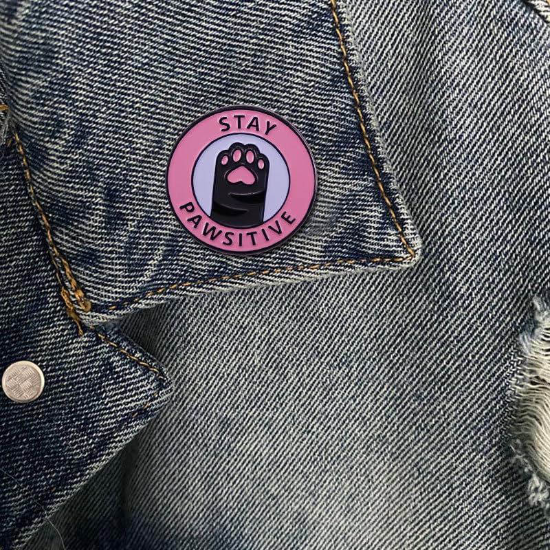 Image of Stay pawsitive as stay positive Enamel Pin cartoon cat claw Enamel Lapel Pin brooch badge clothing backpack decoration