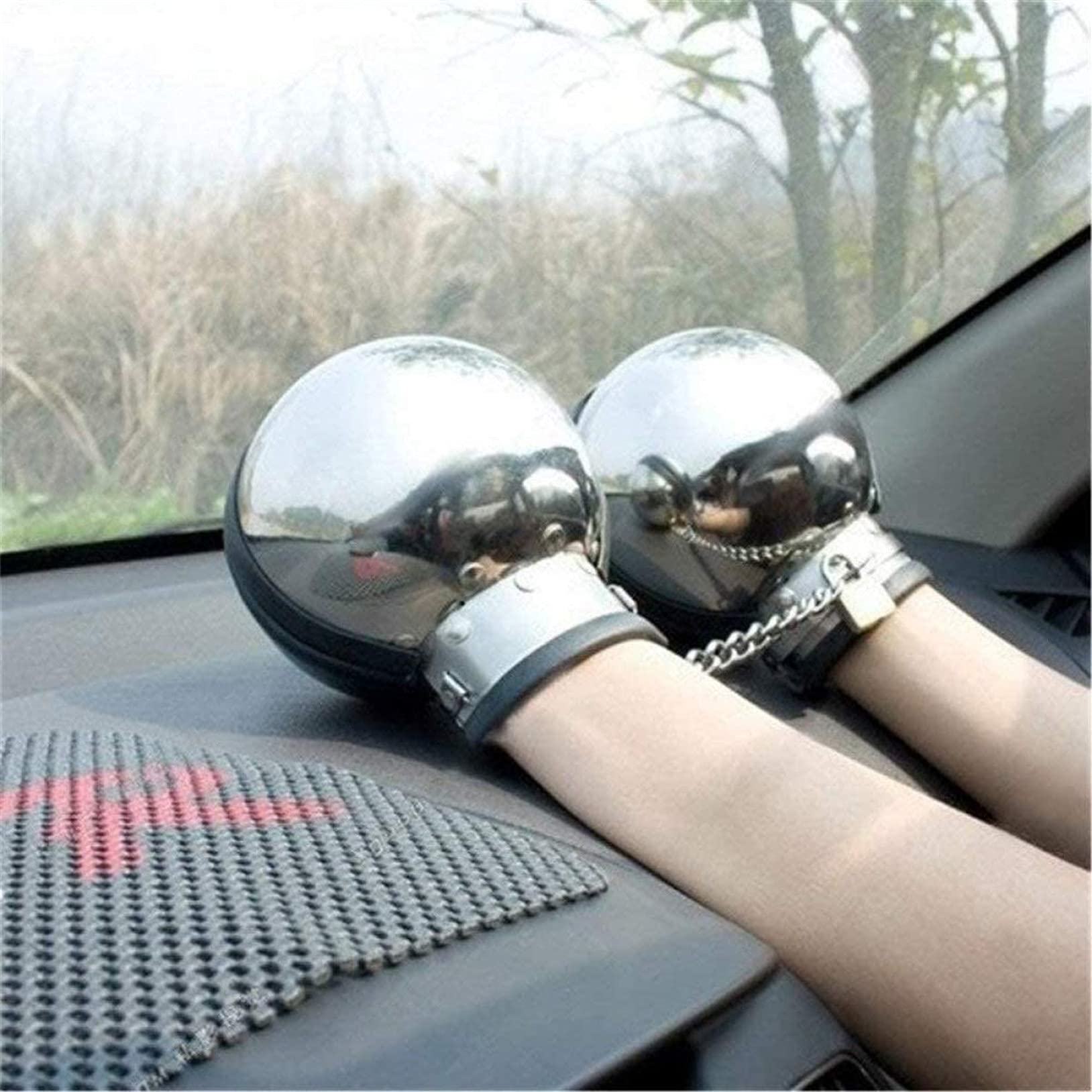 Manchette de poignet de bondage à boule en métal, menottes/gants de retenue en acier inoxydable avec chaîne et serrure, jouets SM for femmes et hommes(Blue Blau,Female)