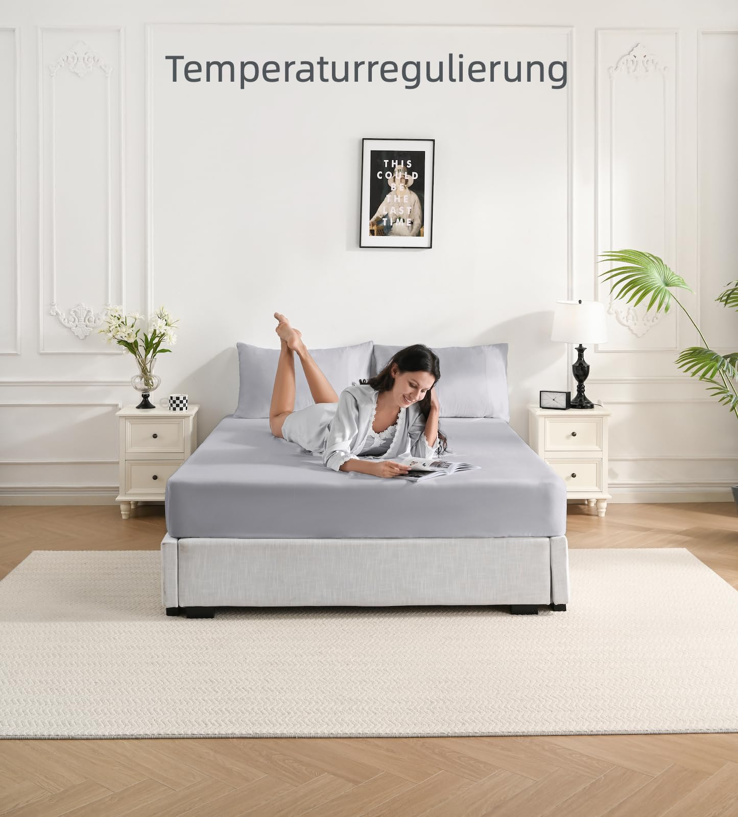 Prześcieradło z gumką bienDo 200x200, do łóżek typu Boxspring, jasnoszare, bambusowe, 35 cm głębokości, dla wysokich materacy, topper super miękki jak bawełna egipska, hipoalergiczne i oddychające