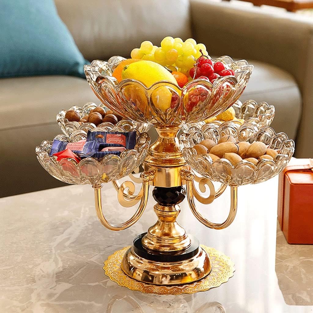 Fruit Basket European Metal Fruit Bowl Crystal Glass 5 Heads Rotatable Fruit Basket Decorative Plate Supplies Beautiful Wedding Gift Fruit Trays For Party