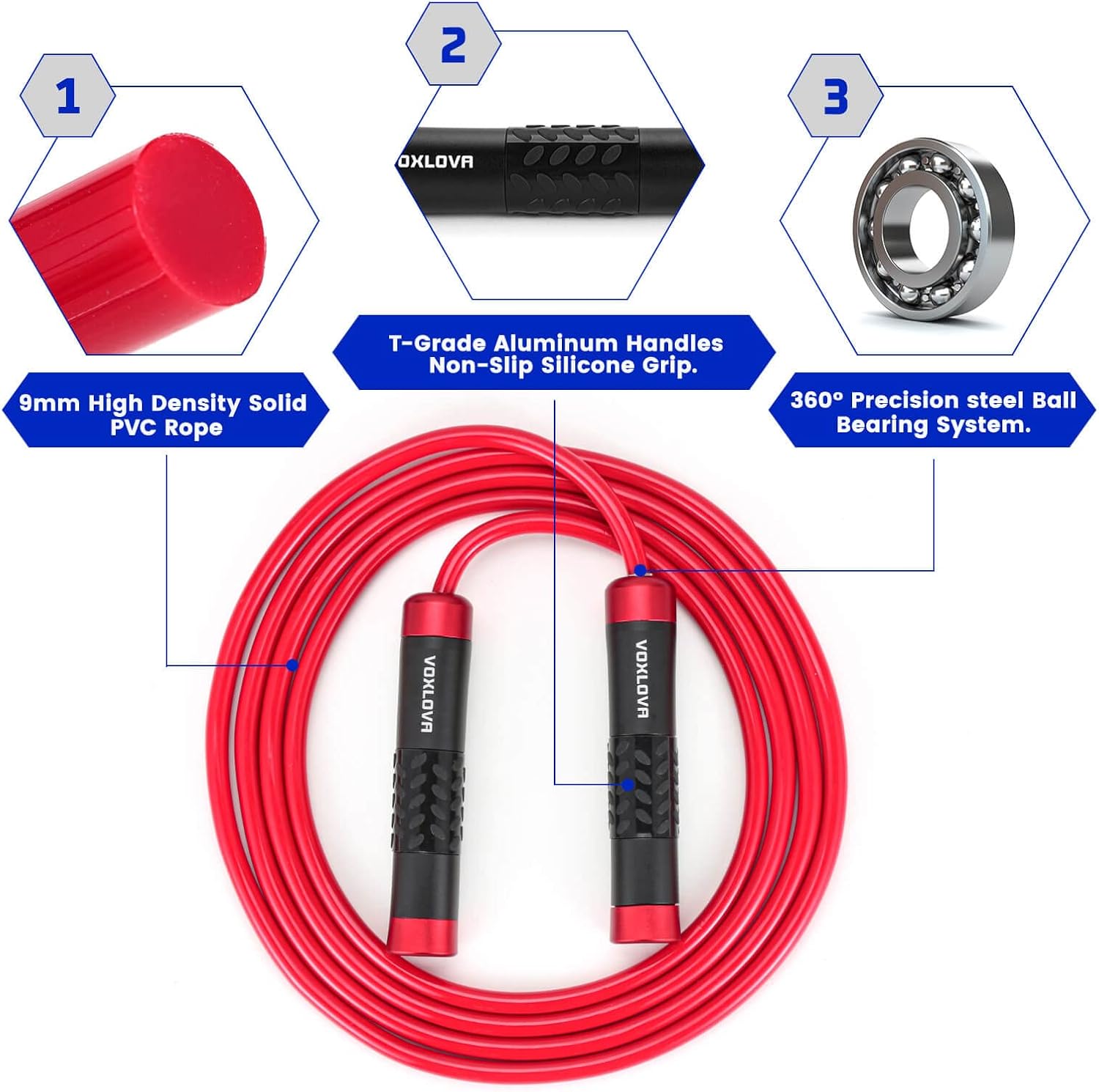 Weighted Rope - 1LB Heavy Jump Rope for Men Women Fitness Workouts, Non-Slip Aluminum Handles, Premium Skipping Rope for Exercise, Adjustable Length 9MM Solid PVC/Cotton Rope - Image 3