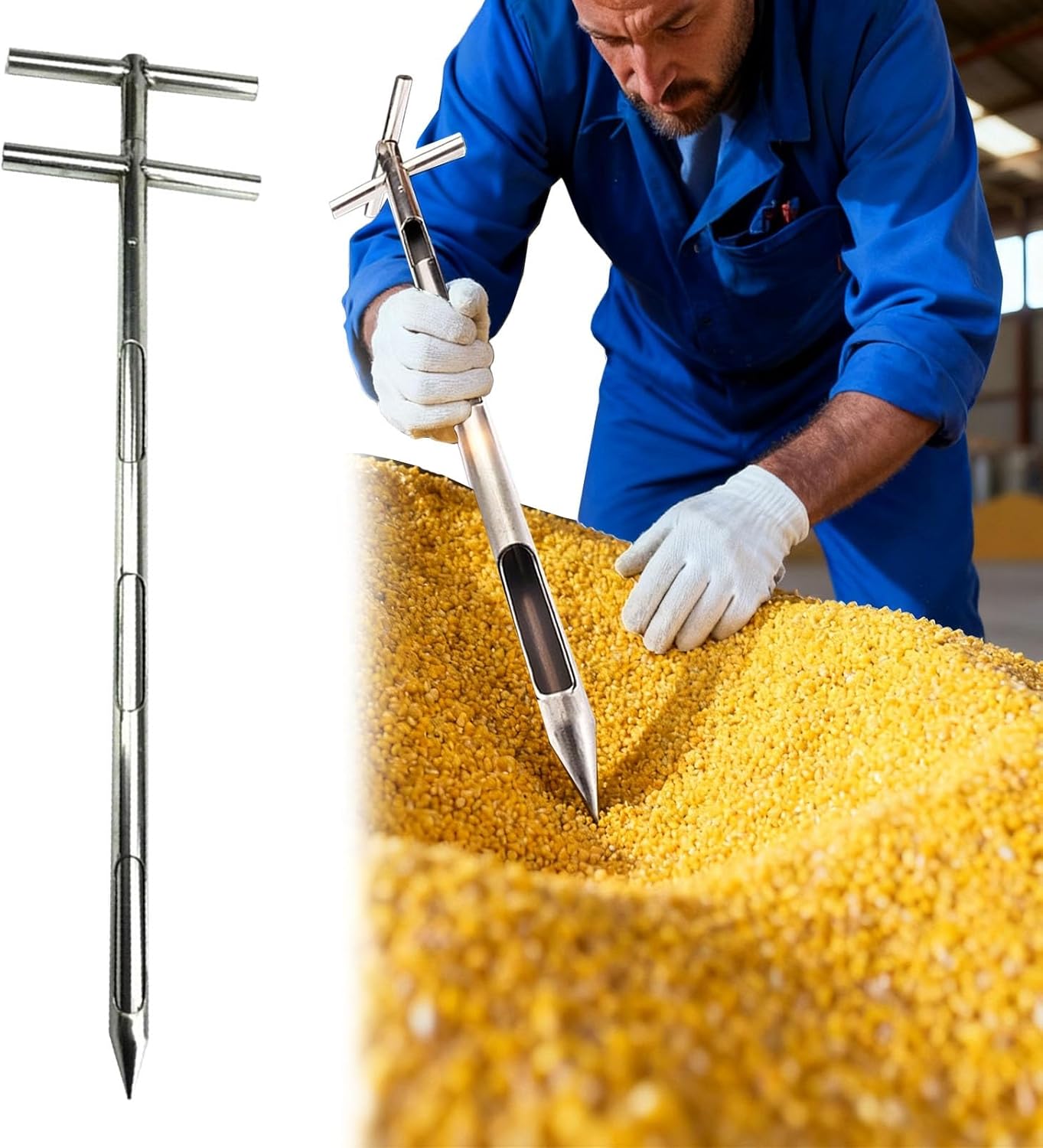 Grain Probe Sampler:Double Tube Rotary Sampler Probe, 3.3/4/5/6 ft Metal Grain Sampler for Soil, Fertilizer & Particles - Three Zone Sampling Pin (L-0.8m/2.6ft, Dia-19mm/3/4)