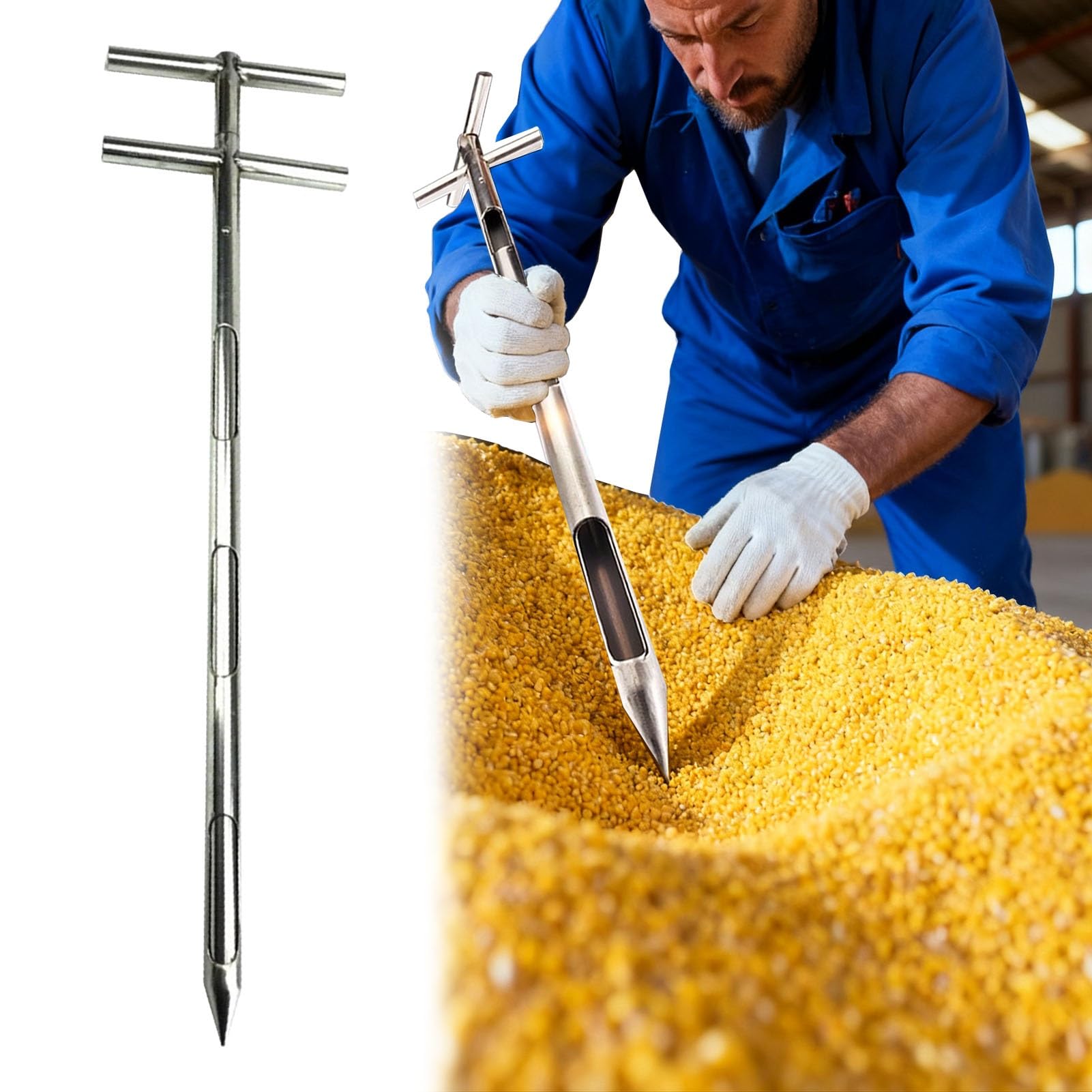 Sonda campionatore per Cereali, sonda campionatore Rotante a Doppio Tubo per Terreno e fertilizzanti, campionatore per Cereali in Metallo da 1,8 m con Perno di campionamento a 3 Zone, Ideale