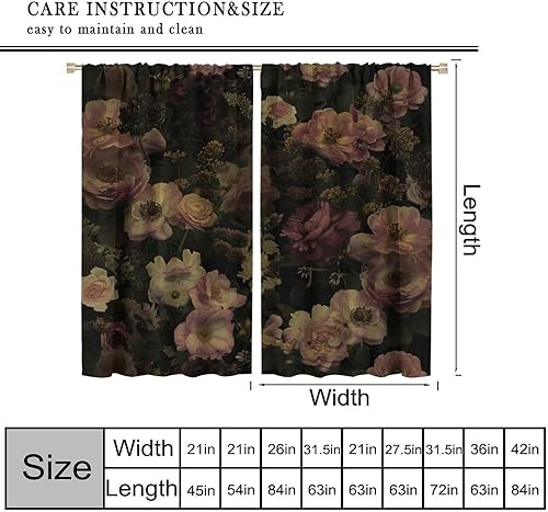 Miniatura 111 de Retro 70s Floral Blackout Window Curtains, Watercolor Flower Plant Rustic Modern Style Pattern Window Drapes, for Bedroom Living Room 42x45in 2