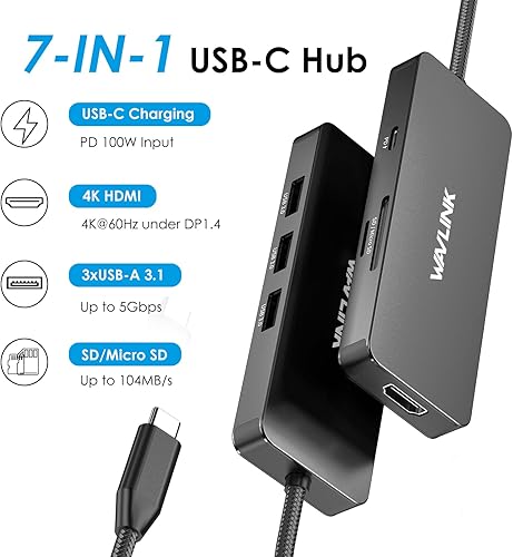 Miniatura 2 de WAVLINK Estación de acoplamiento USB C, adaptador USB C a HDMI con 4K HDMI, 100W PD, 3X USB3.1, lector de tarjetas SDTF, adaptador USB C Hub para