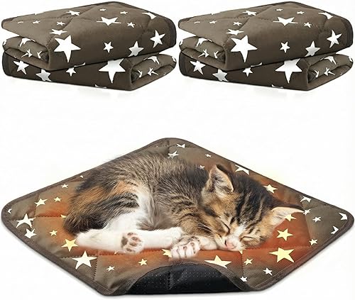Vista 17 de Namalu Paquete de 4 Camas Autocalentables para Gatos, Alfombrilla Calefactora para Gatos, Patrón de Estrella, Almohadilla Suave para Jaula de Perro