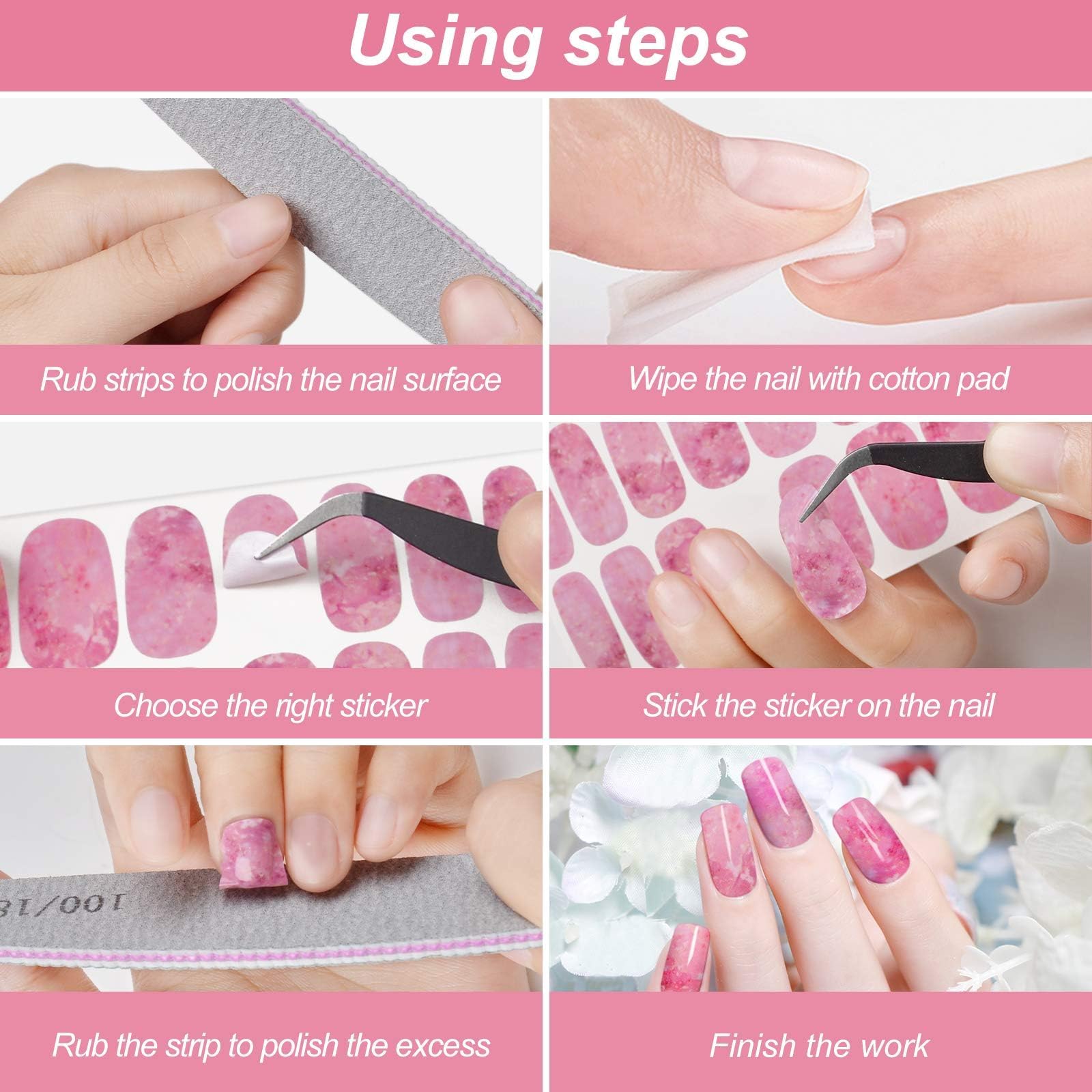 TOROKOM Marmurowe paski sztuki paznokci Wraps, 12 arkuszy Pełne owijanie stopy lakier do paznokci Naklejka samoprzylepne naklejki dla kobiet Dziewczyny Pedykur DIY Nail Art Design