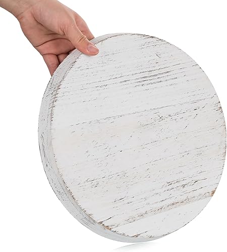 Vista 29 de Bandeja decorativa de madera: bandeja redonda de madera Romadedi para decoración del hogar, bandejas rústicas blanqueadas para mesa de comedor