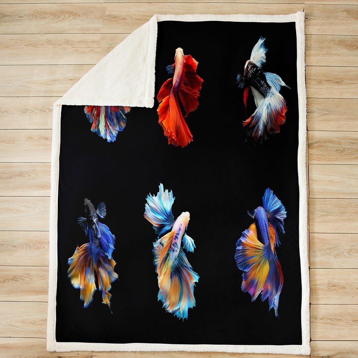 Betta Fish Sherpa Blanket Siamese Fighting Fish Plush Blanket Underwater Animal Fleece Throw Blanket Kids Adults Aquarium Sealife Seaworld Fuzzy Blanket for Sofa Bed Couch, Room Decor King 87x95 Inch